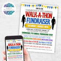 printable and digital flyer invitations for walkathon fundraiser event with customizable colors